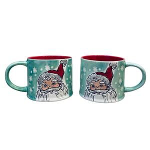 2pc Eli+Ana Christmas Mugs Green Smiling Sammy Santa Ceramic 2023 16oz Holiday
